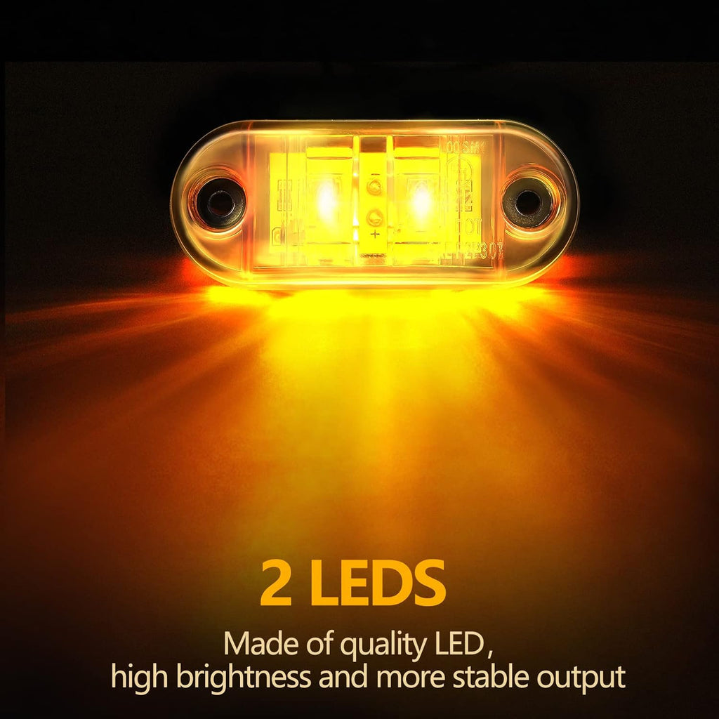 10 Pcs 2.5 Inch LED Trailer Lights 2 Diode Waterproof LED Trailer Side Marker Lights Oval Signal Running Lights For Truck Boat RV(Amber, Red)