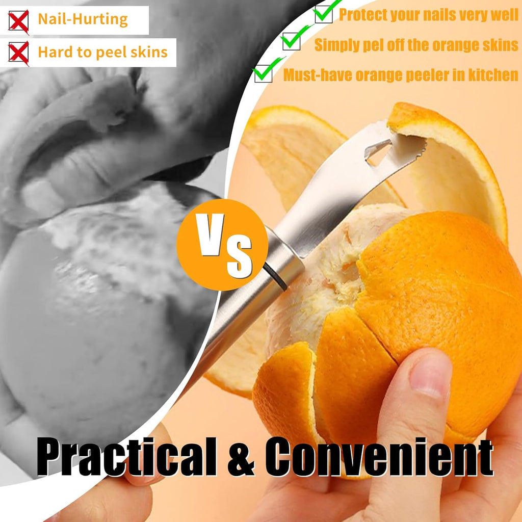Stainless Steel Orange Peeler，with Handle Orange Citrus Peeler Tool Easy Orange Peeler Triangle Shovel and Serrated Shovel Orange Peeler Kitchen Gadgets,with 1Pcs Hooks