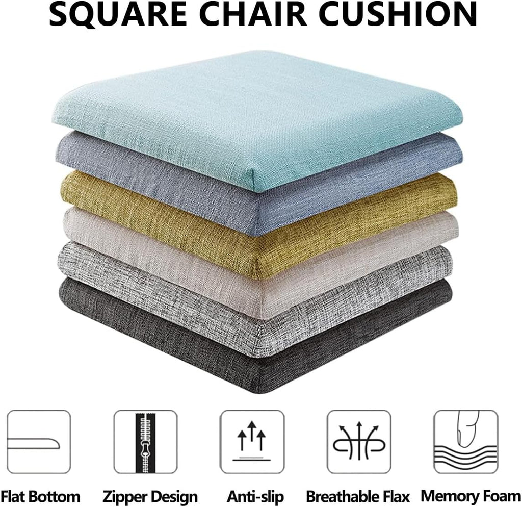 Chair Cushions Memory Foam Kitchen Chair Pads, 11 Inch Anti-Slip Square Seat Cushion for Dining Chair with Removable Non Skid Cover,Brown,2 Pack