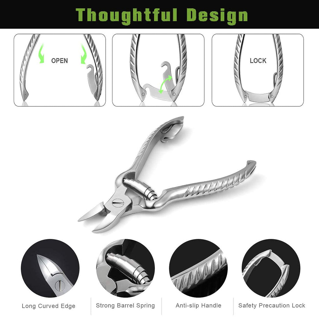 Toenail Clippers for Thick or Ingrown Toenails, Stainless Steel Long Handle Toenail Cutters Medical Surgical Grade Secure and Stylish Design - W/Leather Case Heavy Duty Podiatrist's Clippers (Sliver)