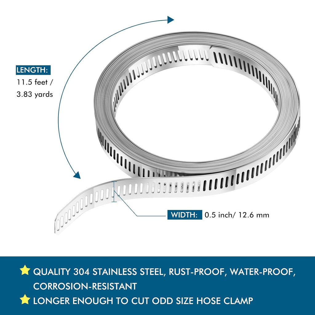 Hoses Clamps, Clamps Worm, Worm Clamps Stainless Steel, Large Hose Clamp Worm Drive Hose Clamps Adjustable Pipe Hose Clamp for Intercooler, Pipe, Plumbing, Tube and Fuel Line (9 Pieces,11.5 Feet)