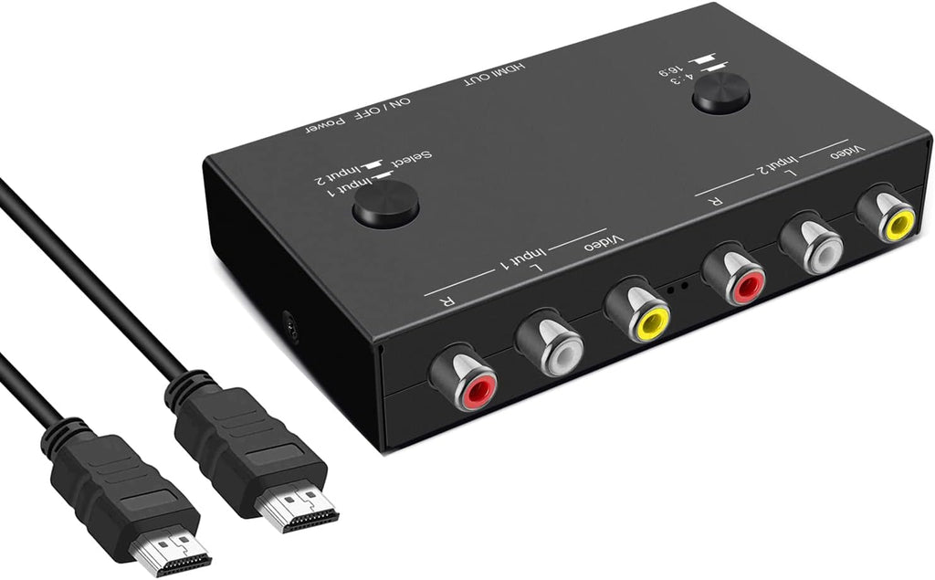 2Port AV to HDMI Converter, Will Convert Input Analog Aignals to a Digital Output Signal, Built-in 16:9/4:3 Adjustment, Perfect for Old Video Game Systems,PS,WII,Xbox,DVD,VHS