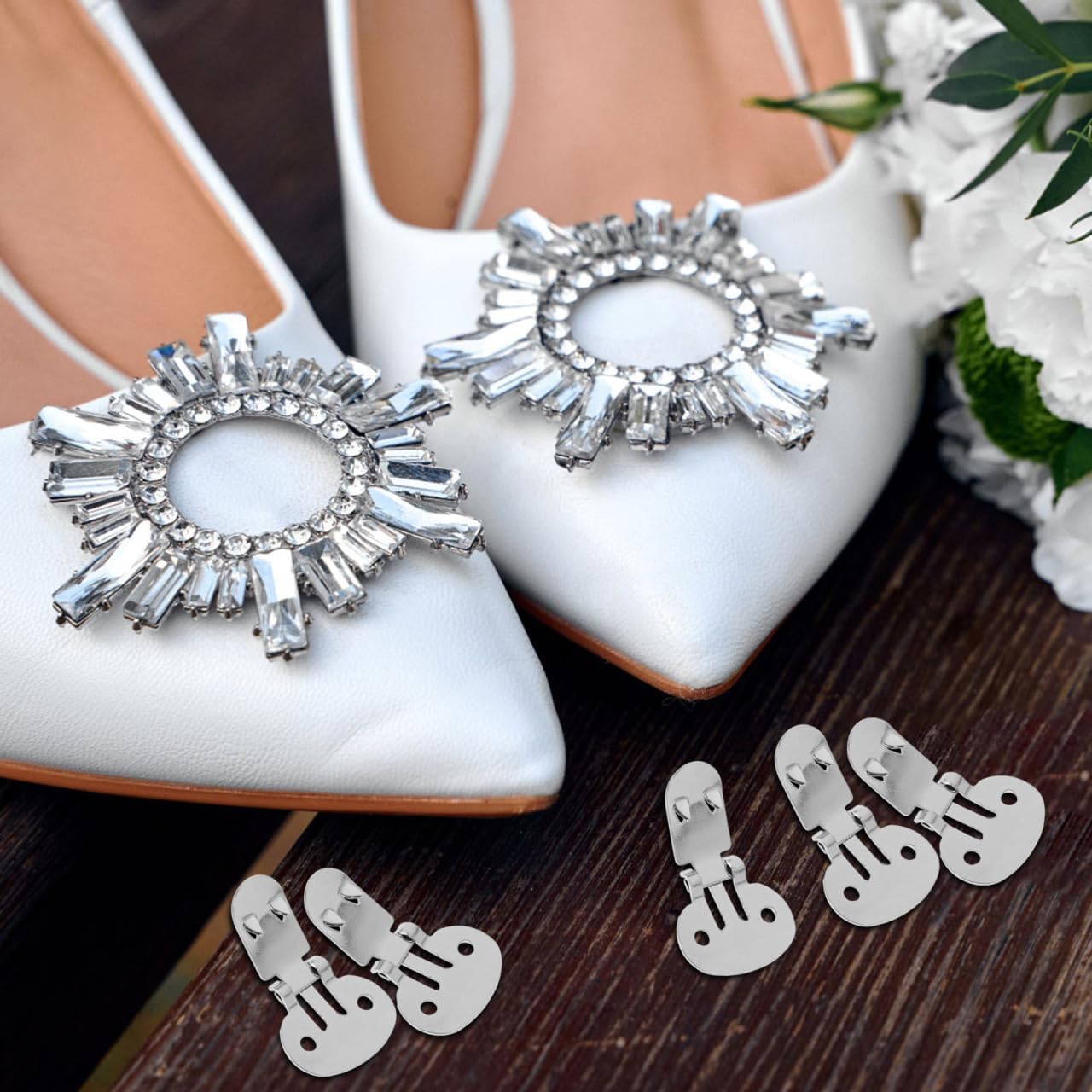 10pcs Shoe Clips for Diy Crafts: Stainless Steel Flat Blank Shoe Embellishments for Decoration Silver (1.25 X 0.78 Inch)