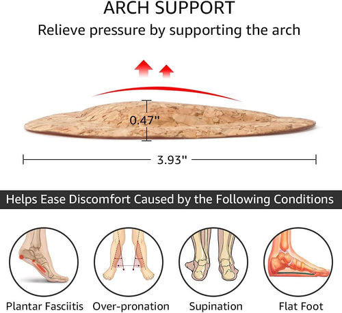 's Arch Support Shoe Inserts for Flat Feet, Plantar Fasciitis, Adhesive Arch Pads for Relieve Pain for Women & Men (Cork)