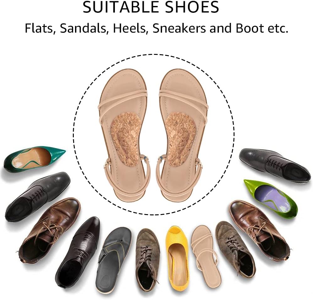 's Arch Support Shoe Inserts for Flat Feet, Plantar Fasciitis, Adhesive Arch Pads for Relieve Pain for Women & Men (Cork)