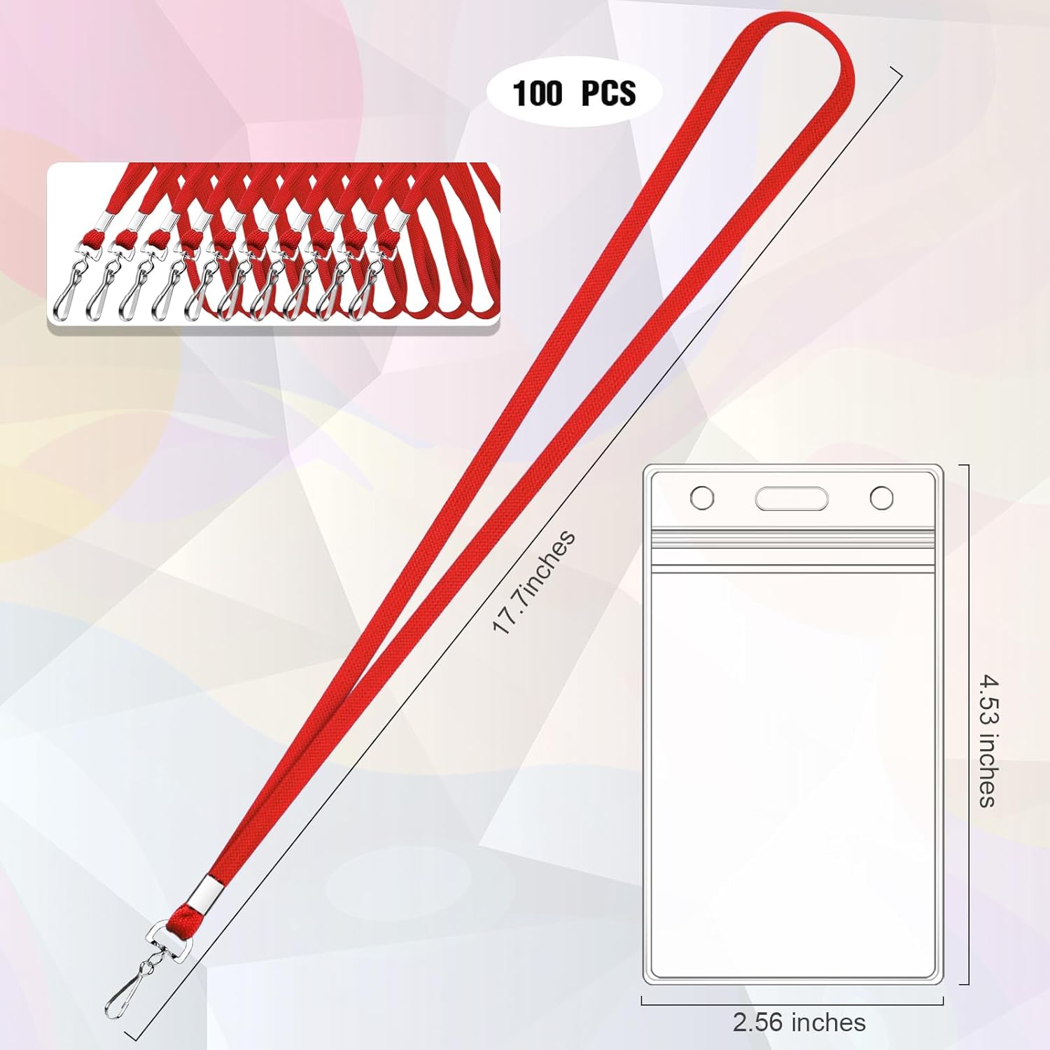 100 Pack Badge Lanyards with ID Card Holders Red Lanyards with Vertical Waterproof ID Badge Holder for Office, School, Travel (Red)