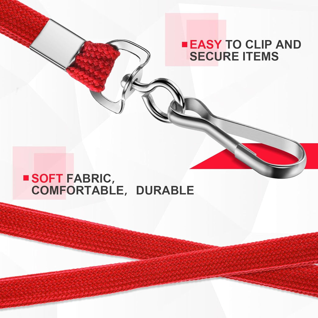 100 Pack Badge Lanyards with ID Card Holders Red Lanyards with Vertical Waterproof ID Badge Holder for Office, School, Travel (Red)