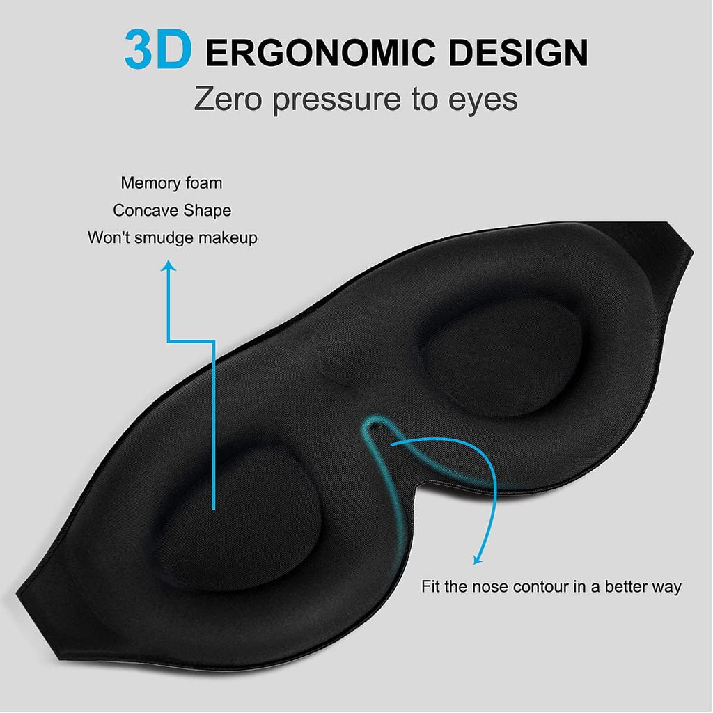 2 Pack 100% Blackout Sleep Masks Most Comfortable Contoured Eye Cups and Nose Covering for Women Men, 3D Pillow Eye Masks 0 Pressure on Eyelids & Eyelashes(Black&Navy)