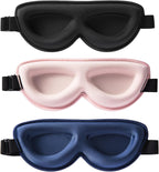 Sleep Masks for Petite Face Small Head,   3 Pack Stitched Eye Masks with Contoured Cups for Women Kids Children Teens, Machine Washable (Black, Blue, Pink)