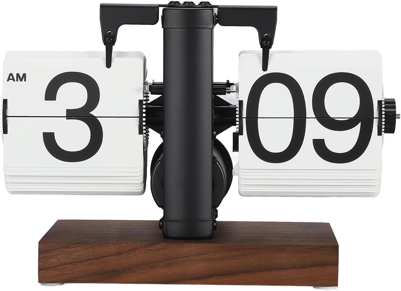 Flip Desk Clock, Retro Vintage Flip Desk Table Clock, Digital Flip Clock 12h Single Sided Large Numbers Automatic Retro Mechanical Flip Clock Wood Base for Living Room (Black,  9gcnkt2zgp-11