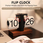 Flip Desk Clock, Retro Vintage Flip Desk Table Clock, Digital Flip Clock 12h Single Sided Large Numbers Automatic Retro Mechanical Flip Clock Wood Base for Living Room (Black,  9gcnkt2zgp-11