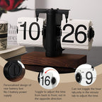 Flip Desk Clock, Retro Vintage Flip Desk Table Clock, Digital Flip Clock 12h Single Sided Large Numbers Automatic Retro Mechanical Flip Clock Wood Base for Living Room (Black,  9gcnkt2zgp-11
