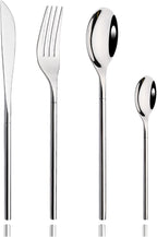 304 Flatware Set Silver Silverware Set Mirror Polished 18/8 Stainless Steel Cutlery Set with Round Handle 24 Piece Wedding Housewarming Gift Service for 6
