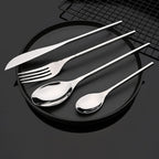 304 Flatware Set Silver Silverware Set Mirror Polished 18/8 Stainless Steel Cutlery Set with Round Handle 24 Piece Wedding Housewarming Gift Service for 6