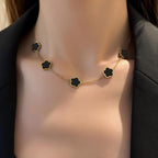 Lucky Clover 18K Gold Plated Clover Necklace Bracelet Earring for Women Fashion Cute Simple Jewelry Sets Hypoallergenic Women Jewelry Gift (Black)