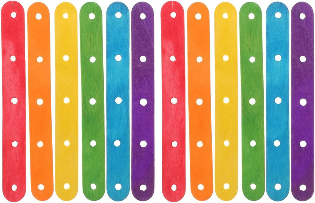 Wooden Lolly Sticks Craft Popsicle Sticks Craft Sticks Ice Cream Sticks with Holes DIY Crafts 50PCS (Colorful)