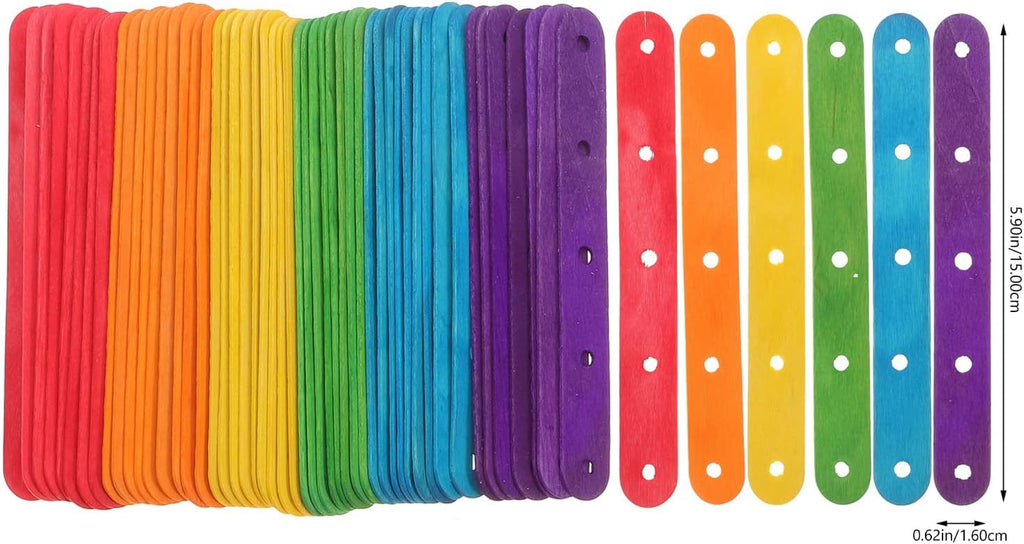 Wooden Lolly Sticks Craft Popsicle Sticks Craft Sticks Ice Cream Sticks with Holes DIY Crafts 50PCS (Colorful)