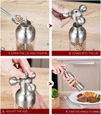 Salt and Pepper Grinder, Manual Stainless Steel Faucet Salt Shakers Mill with Handle, Refillable Adjustable Coarseness, for Home, Restaurant, BBQ,Gold,2PC