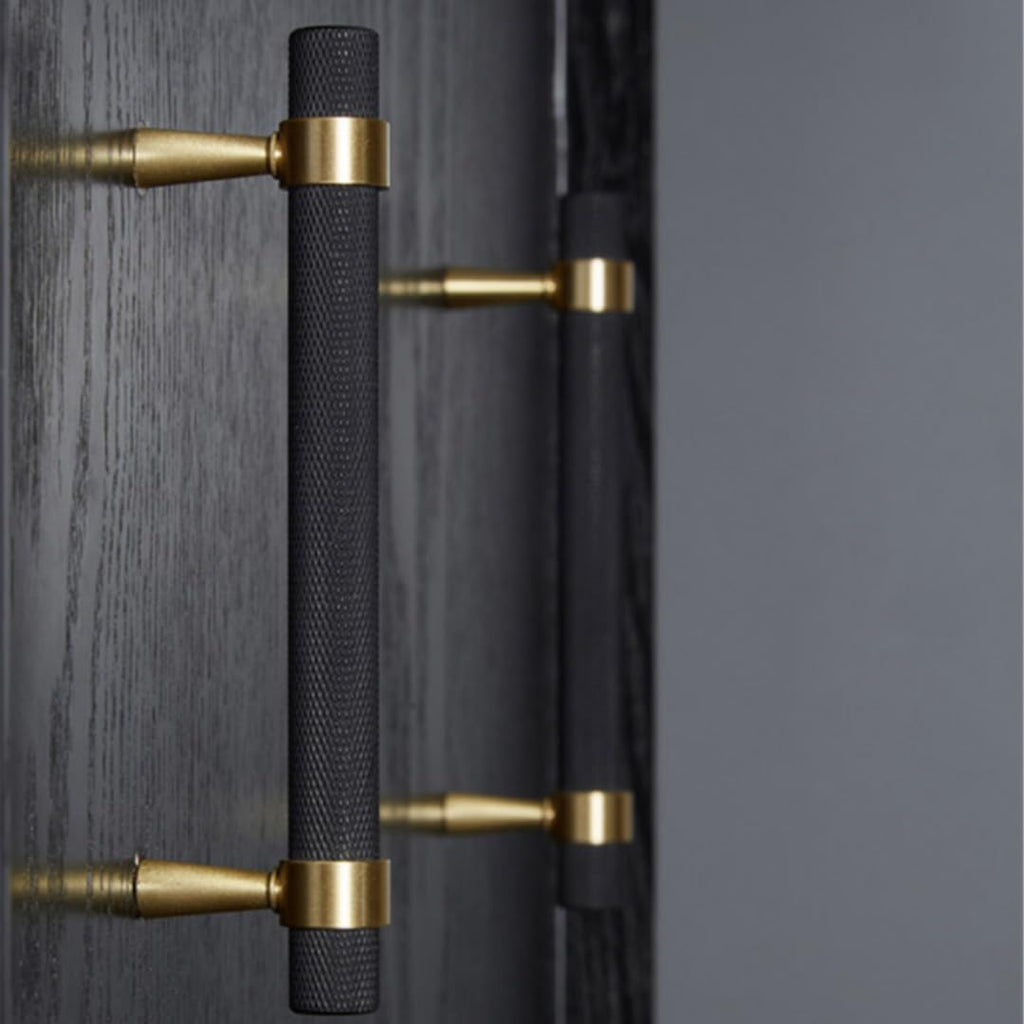 50PCS/Lot Solid Brass Cabinet Pulls Modern Gold with Black Knurled Textured Cabinet Handles Brass Pulls for Dresser Door Drawer Cabinet Hardware (128mm(96mm Hole Centers))