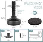 Heavy Duty Furniture Levelers, 4 Pack 3/8"-16 Threaded Leveling Feet Furniture Levelers Table Feet Adjustable Leg Levelers for Table/ Chair/Sofa/Desk/Cabinet/Workbench, Supports 1320LBs-Black