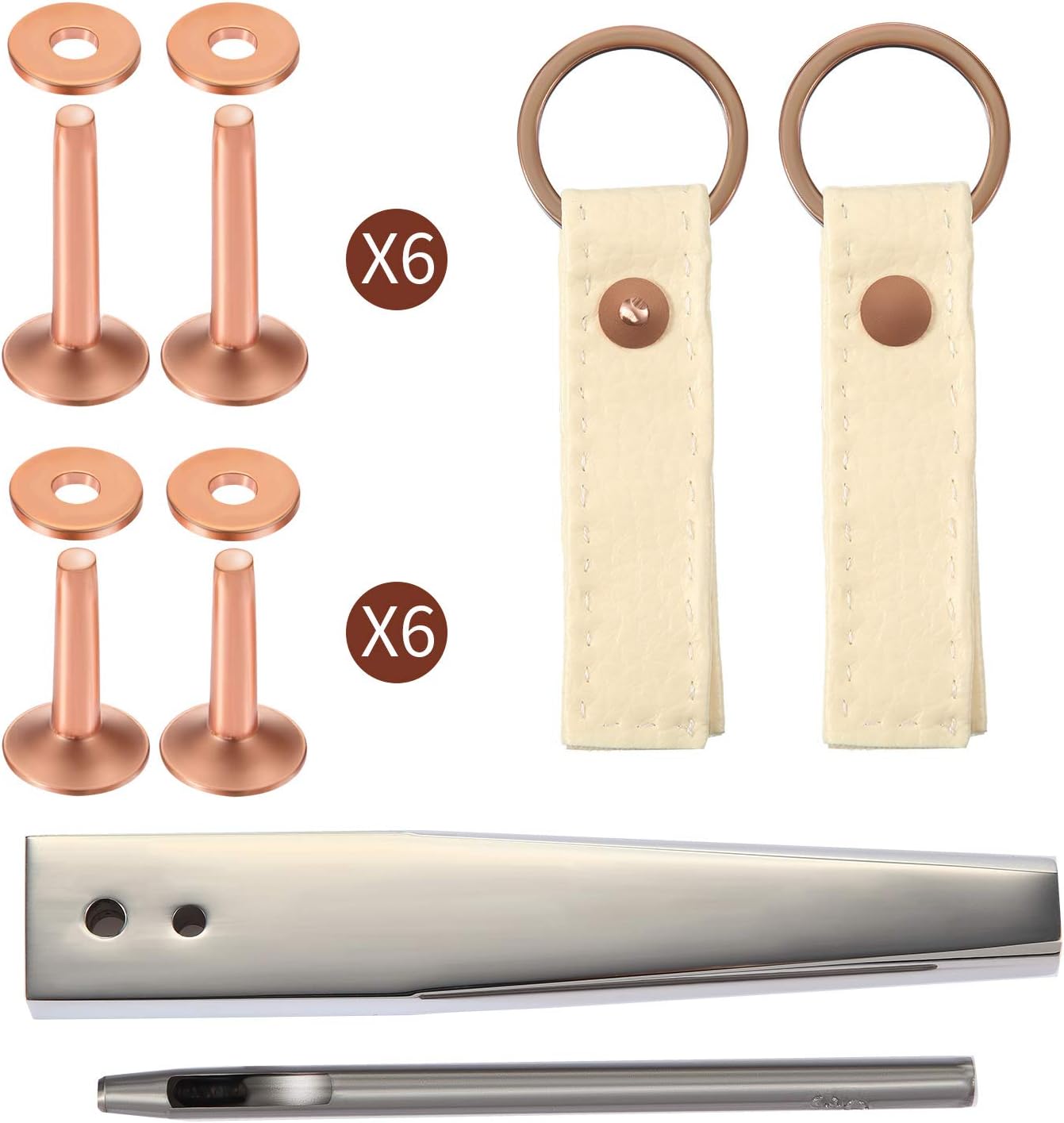 50 Pcs Copper Rivet and Burr 9 and #12 Copper Leather Brass Rivets Fastener Install Setting Tool with Hole Punch Cutter Kit for Belts Wallets Collars Leather Working Supplies