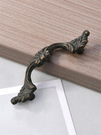 6-Pack French Drawer Pulls - Antique Brass, 3.38" Hole Centers, Vintage Shabby Chic Pulls for Dresser Nightstand Cabinet