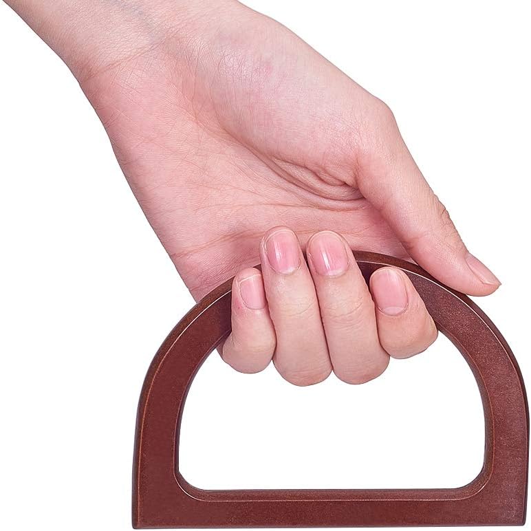 4pcs Wooden Bag Handle Replacement D Shape Purse Handles Handbag Purse Handle Purse Making Supplies for Handmade Beach Bag Crochet Handbags Straw Bag Purse Handles 3.3x4.7inch