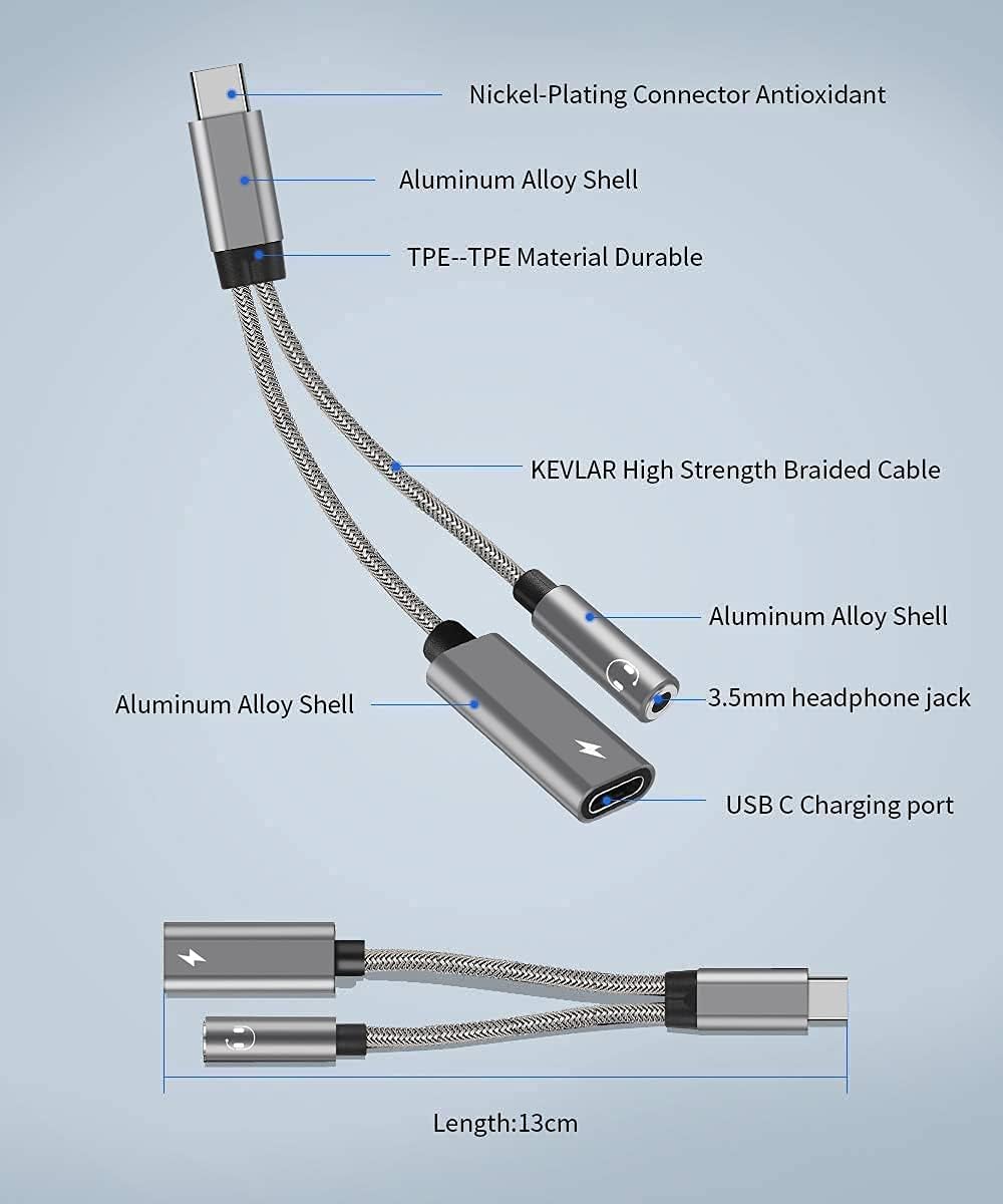 Samsung Galaxy S25 Headphone Adapter, USB C to AUX Mic Jack with PD 60W Fast Charging for Stereo, Earphones, Compatible with Samsung Galaxy S25/S25+/S25 Ultra/S24/S24+, Google Pixel 8/7