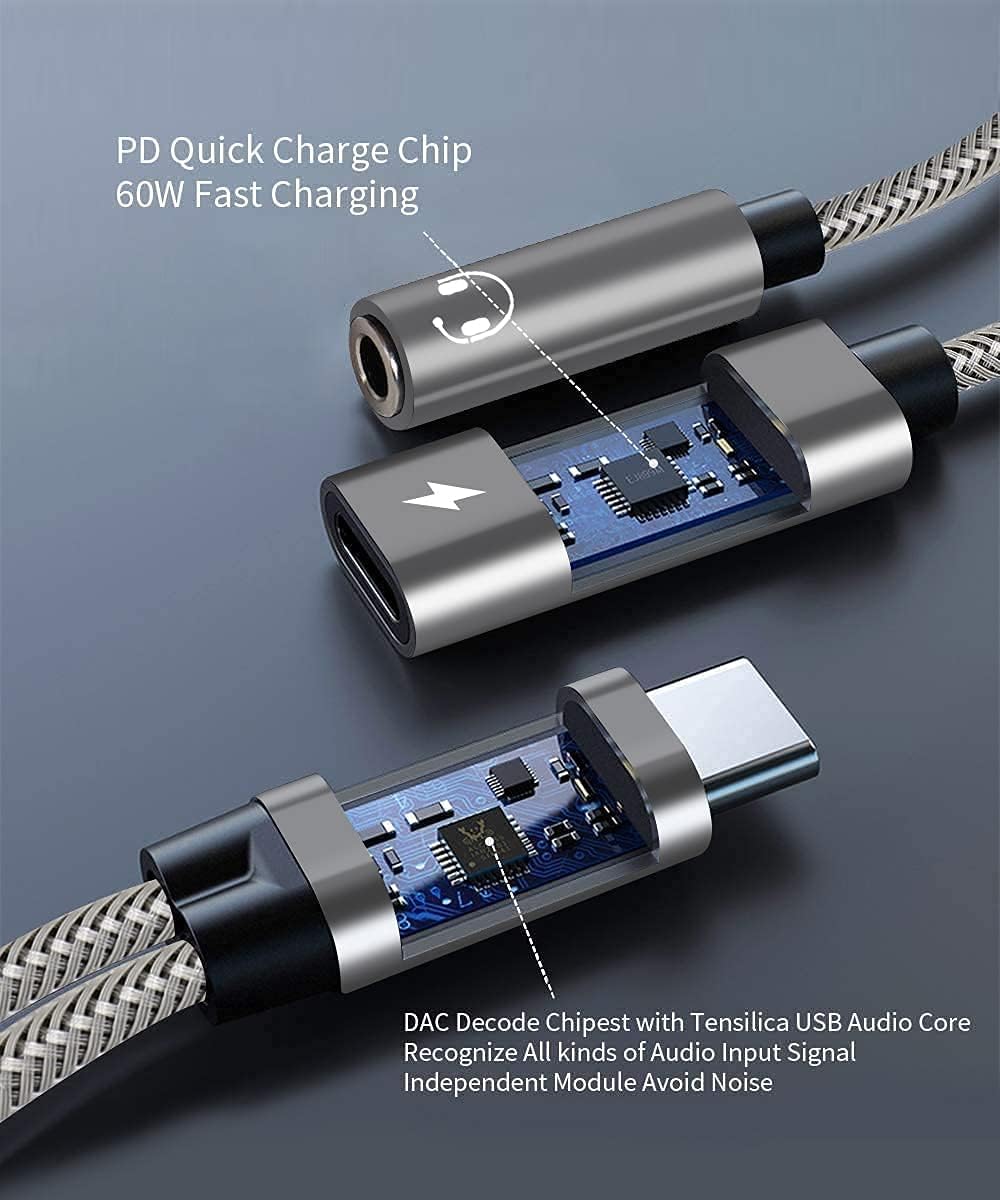 Samsung Galaxy S25 Headphone Adapter, USB C to AUX Mic Jack with PD 60W Fast Charging for Stereo, Earphones, Compatible with Samsung Galaxy S25/S25+/S25 Ultra/S24/S24+, Google Pixel 8/7
