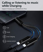 USB C Splitter, Dual USB C Headphones and Charger Adapter with PD 60W Fast Charging for iPhone 16/16Pro/16Pro Max, Pixel 8 7 6XL,Samsung Galaxy S25 S24 S23 S22+ Note 20 and More