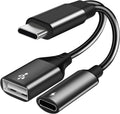 USB C OTG Adapter, 2 in 1 USB C Male to USB Female with 60W PD Charging Port Adapter Compatible with Galaxy S23 S22 Note 20, LG V40 V30, Google Pixel 6 XL,Google Chromecast with Google TV (Black)
