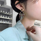 Multicolor Crystal CZ Fishbone Dangle Earrings for Women Statement Large Long Fish Skeleton Earrings