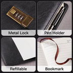 Diary with Lock, A5 PU Leather Journal with Lock, 240 Pages, Vintage Lock Journal Password Protected Notebook with Pen and Gift Box, 22 x 14.7 cm
