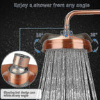 Copper High Pressure Rain Shower Head 20cm 8 Inch Adjustable Angle Fixed Mount Gold