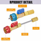 Professional Car AC Repair Kit with Quick Release for R134A Systems, Schrader Valve Core Removal Tool Compatible with High and Low Pressure