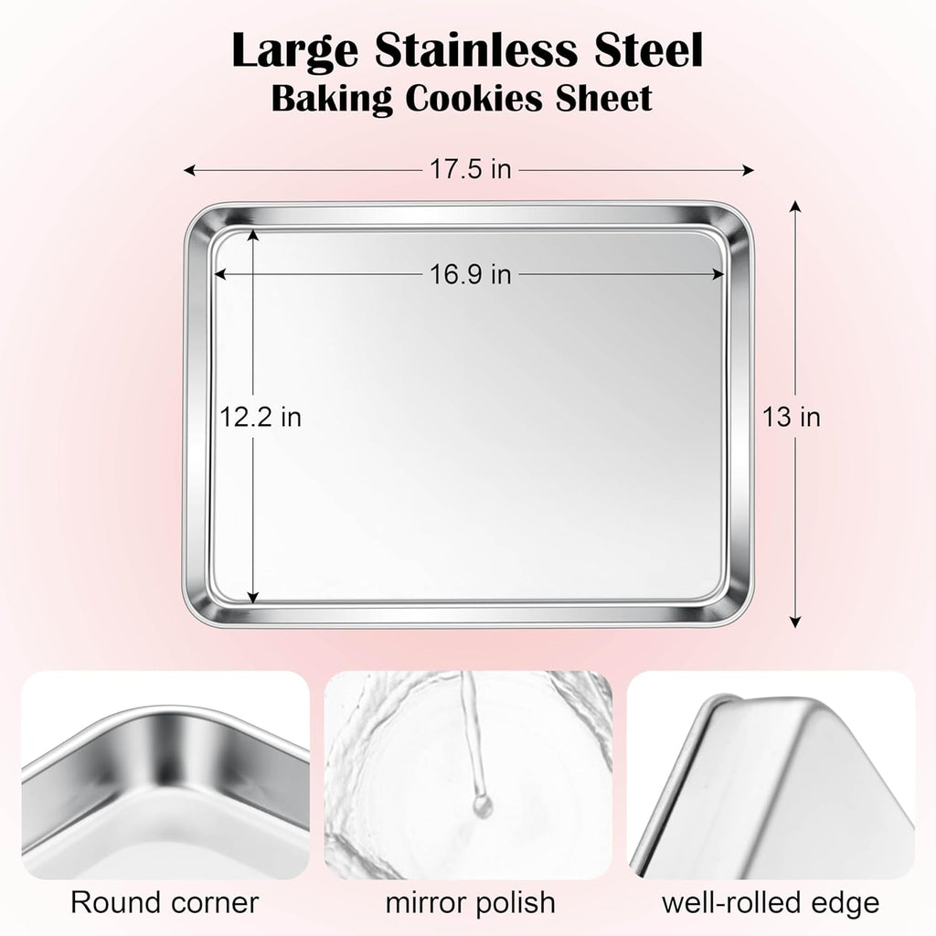 Cookie Sheet for Baking, 18”x13” Stainless Steel Baking Sheet Pan for Oven, Large Non Toxic Metal Baking Tray for Cake Cookies, Healthy & Rust Free, Mirror Finish & Dishwasher Safe, 1 Pack
