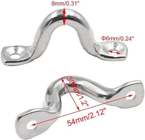 10Pcs M8 316 Stainless Steel Bimini Boat Top PAD Eye, Eye Straps, Tie Down, Kayak Deck Loops, Tie Down Anchor Point, Footman's Loop for Kayak Canoe Rigging
