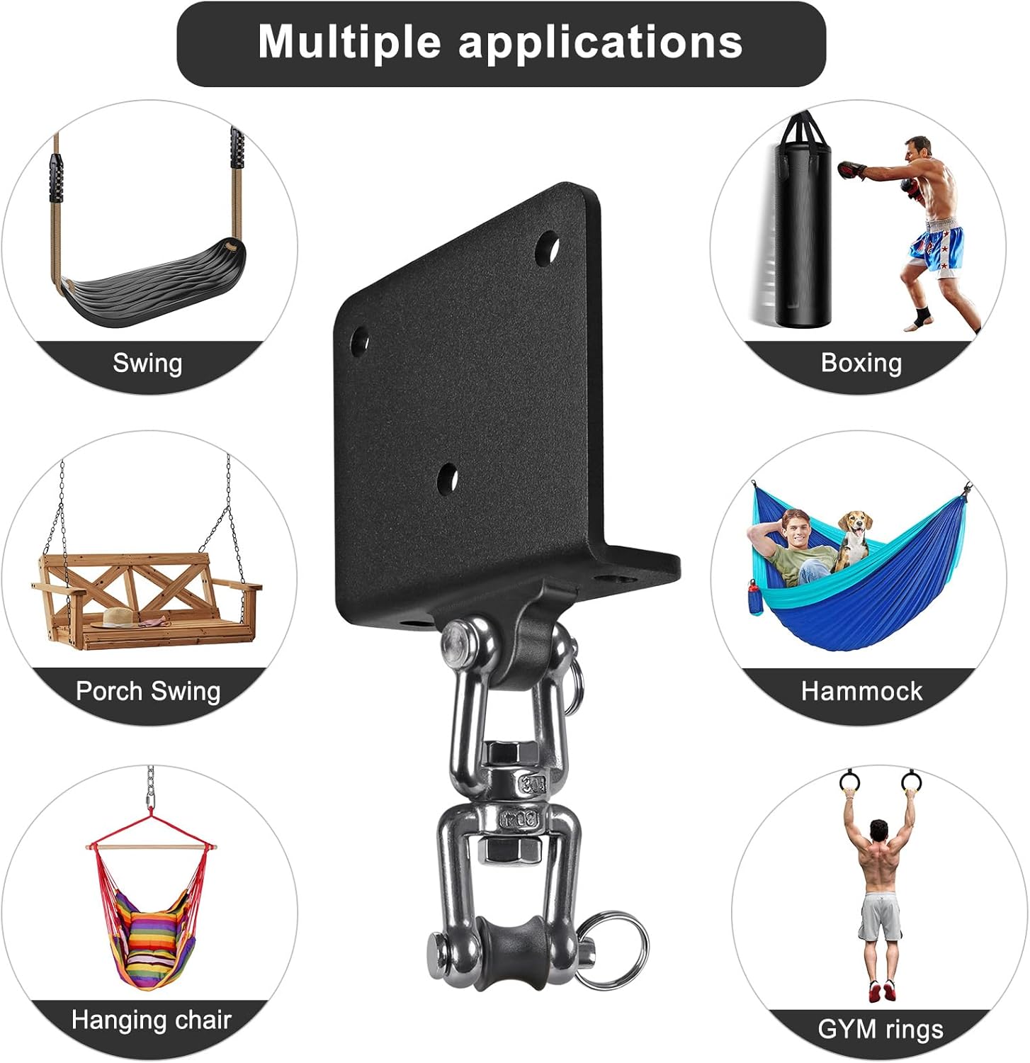 Punching Bag Hanger - Heavy Bracket 180° Swivel I-Beam Mount with Ceiling Installation Thick Hardware, Hooks for Boxing, Aerial Yoga, and Home Gym