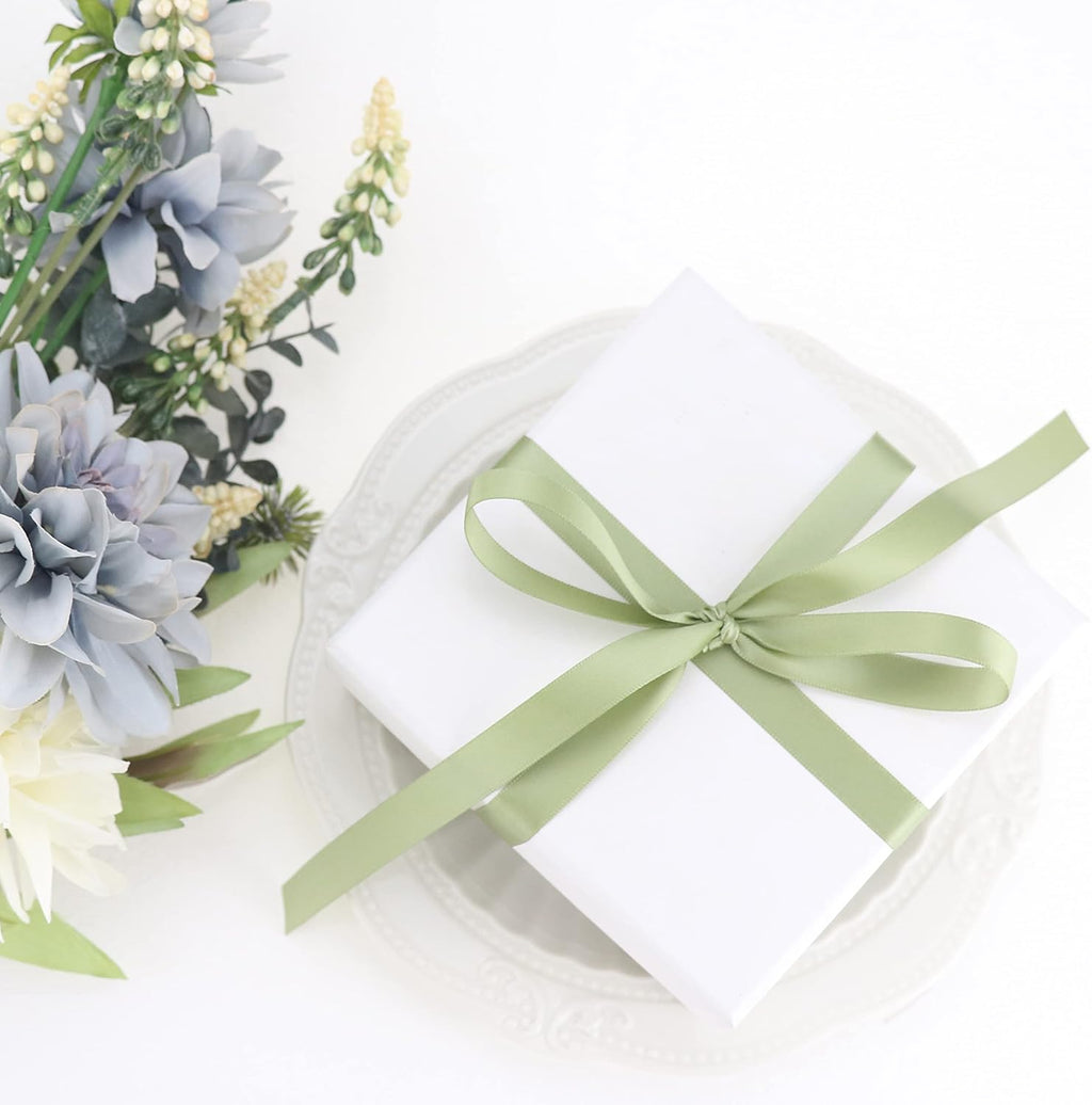 Sage Ribbon 1/2 Inch Sage Green Satin Ribbon Green Silk Ribbon for Wedding Decor Thin Sage Green Ribbon for Gift Wrapping Hair Ribbon for Craft - 50Yards