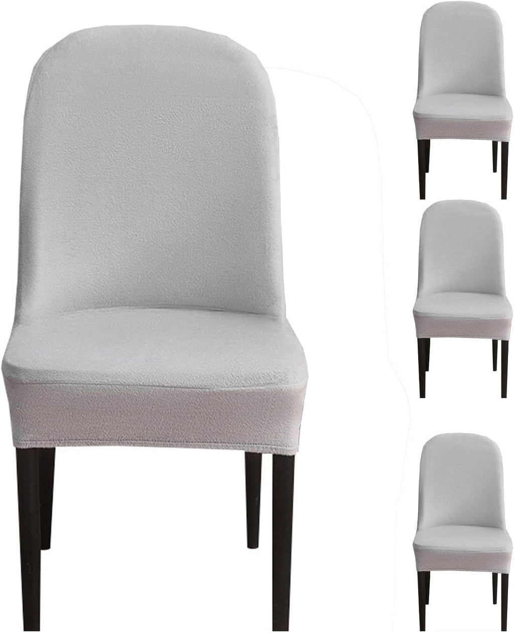 Curved Dining Room Chair Covers,Round Back Dining Chair Slipcovers, Curved Thick Plush Office Chair Covers Slipcovers, Wingback Dining Chair Covers Slipcovers Dining Room Chair Protectors(Silver gray,