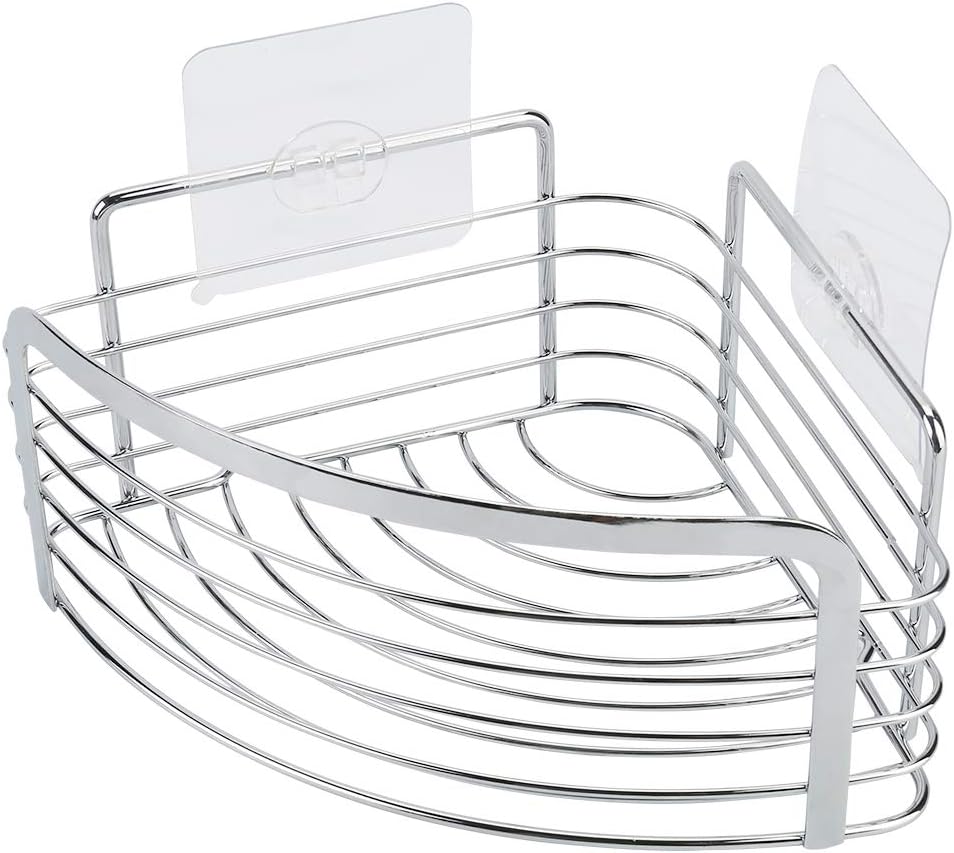 Rustproof Hanging Corner Shower Caddy, Wall Mounted Adhesive Bathroom Shower Shelf Storage Organizer Basket, No Drilling Stainless Steel Soap Sponge Shampoo Conditioner Holder Kitchen Rack