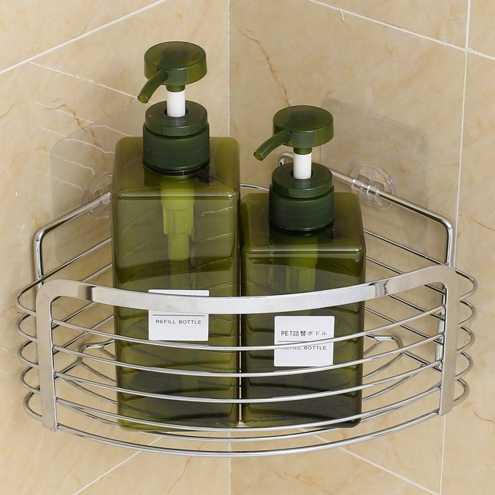 Rustproof Hanging Corner Shower Caddy, Wall Mounted Adhesive Bathroom Shower Shelf Storage Organizer Basket, No Drilling Stainless Steel Soap Sponge Shampoo Conditioner Holder Kitchen Rack