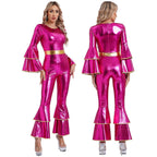 Bell Bottom Jumpsuit Royal Blue M Vintage 70s Disco Shiny Romper Cheerleading Uniform for Halloween Cosplay Theme Party and Muscle Suit