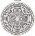 Moroccan Style Grey Round Woven Cotton Washable Absorbent Rug 120cm with Fringes