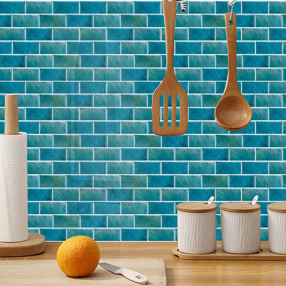 18 Sheet Peel and Stick Tile Backsplash Self Adhesive Removable Stick On Kitchen Backsplash Tiles 3D Vintage Wall Tiles Design Peacock Blue 5 91x11 81 inch