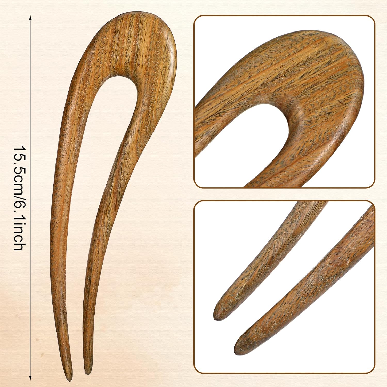 2 Pack Wooden Hair Fork French Hair Pins for Women Wood Hairs Sticks U Shape Hairs Prong Updo Vintage Hairr Bun Clip for Chignon