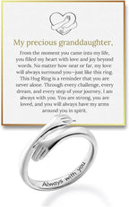 Hug Ring For Granddaughter, Silver Ring For Women With “Always With You” Adjustable And Non Tarnish Minimalist Birthday Jewelry Gift