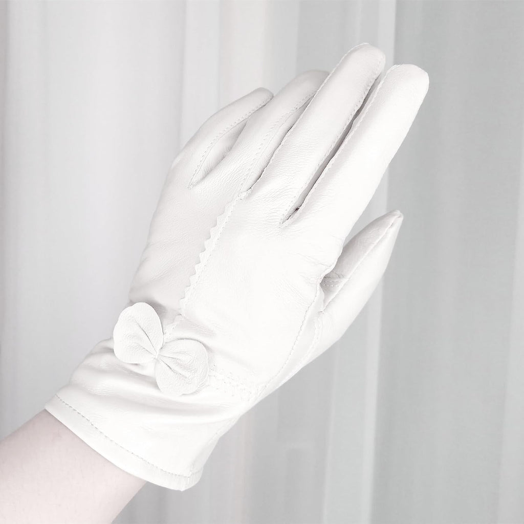 Women Leather Gloves Winter Warm Real Lambskin Fleece Lined Driving Gloves