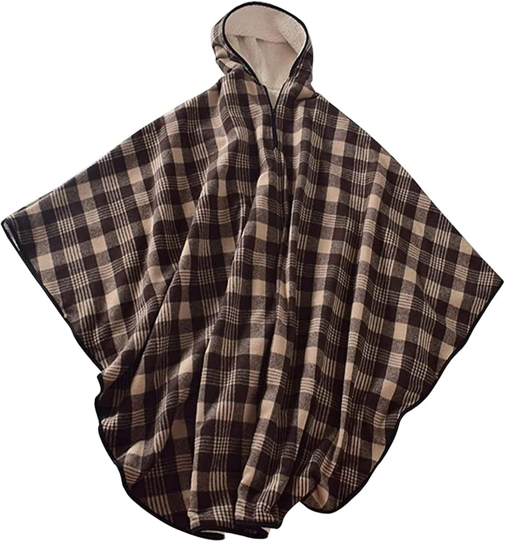 Wheelchair Blanket Adult Fleece-Lined Cape with Hood, Winter Poncho Coat for Women and Men, Warm Blanket