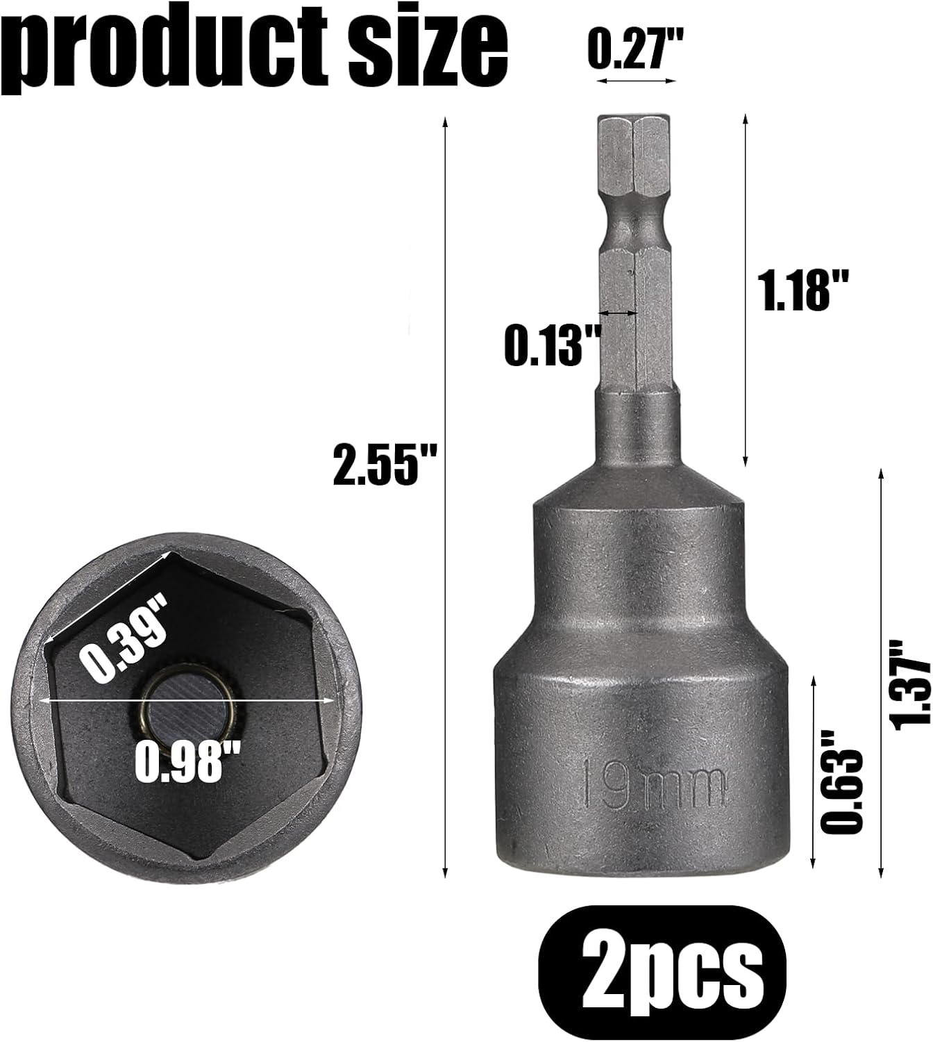 2 Pack RV Scissor Jack Socket, Camper Travel Trailer Jack Drill Adapter, 19mm Hex Drive, 1/4 Inch Hex Shank